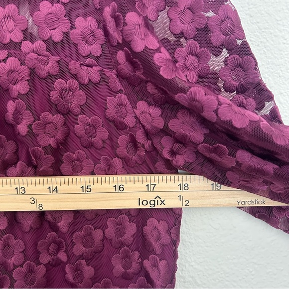 Trina Turk Lace Airie Dress Long Sleeve Sheer Fall Floral Purple Size 8 FLAW - Picture 10 of 15